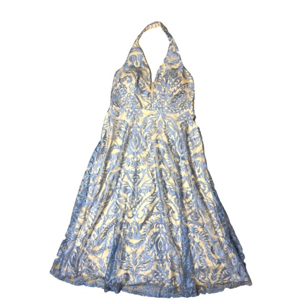 ⭐️ NWT- Speechless -  Nude and Blue Halter Plunge Neck A-Line Gown- size 16